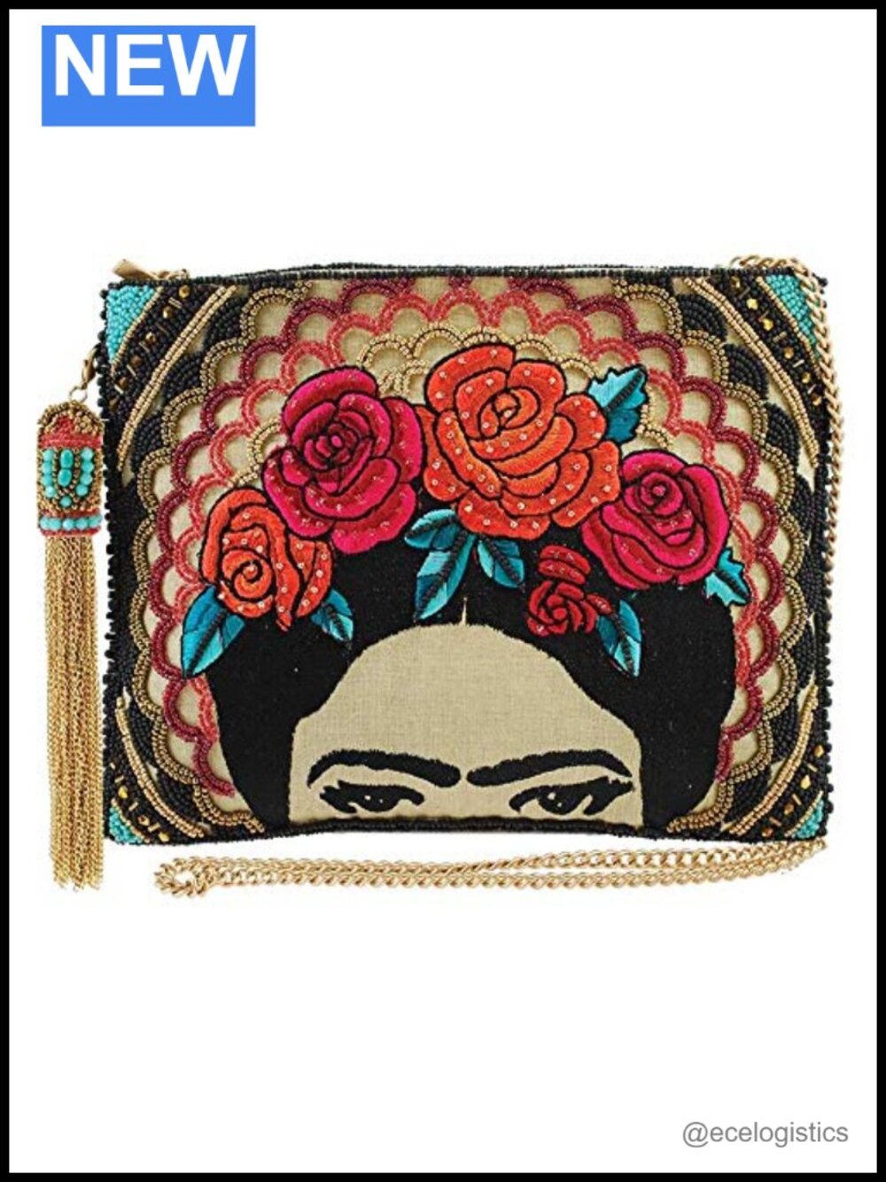 Beaded Crossbody Clutch with Tassel Chain Strap